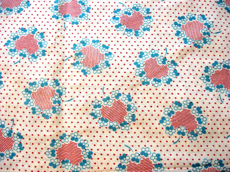 Vtg Feedsack Flour Sack Fabric 40s Red Dots &Stripes Green Flowers Remnant Quilt
