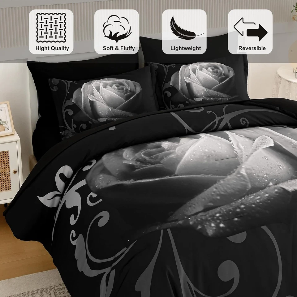 WONGSBEDDING 7 PIEZAS Cama en Bolsa - Juego de Edredón de Microfibra Floral Rosa, Todas las Temporadas Foto 4 de 4