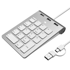 Wired Number Pad, USB Numeric Keypad with 3 USB 2.0 Ports, Portable Slim Mini...