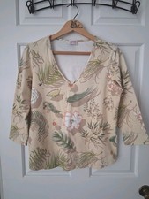 Vtg Leggiadro Botanical Tropical V-Neck Top 4 Large 12-14 USA Made 3/4 Sleeve