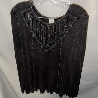AMERICAN AGE BLACK GRAY WASHED LOOK SILVER CROSS SZ XL GOTH EMO LONG SLEEVE