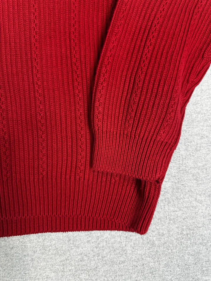 Chaps Sweater Mens XL Red Textured Cable Rib Knit Crewneck Pullover Crest Preppy - Image 4 of 4