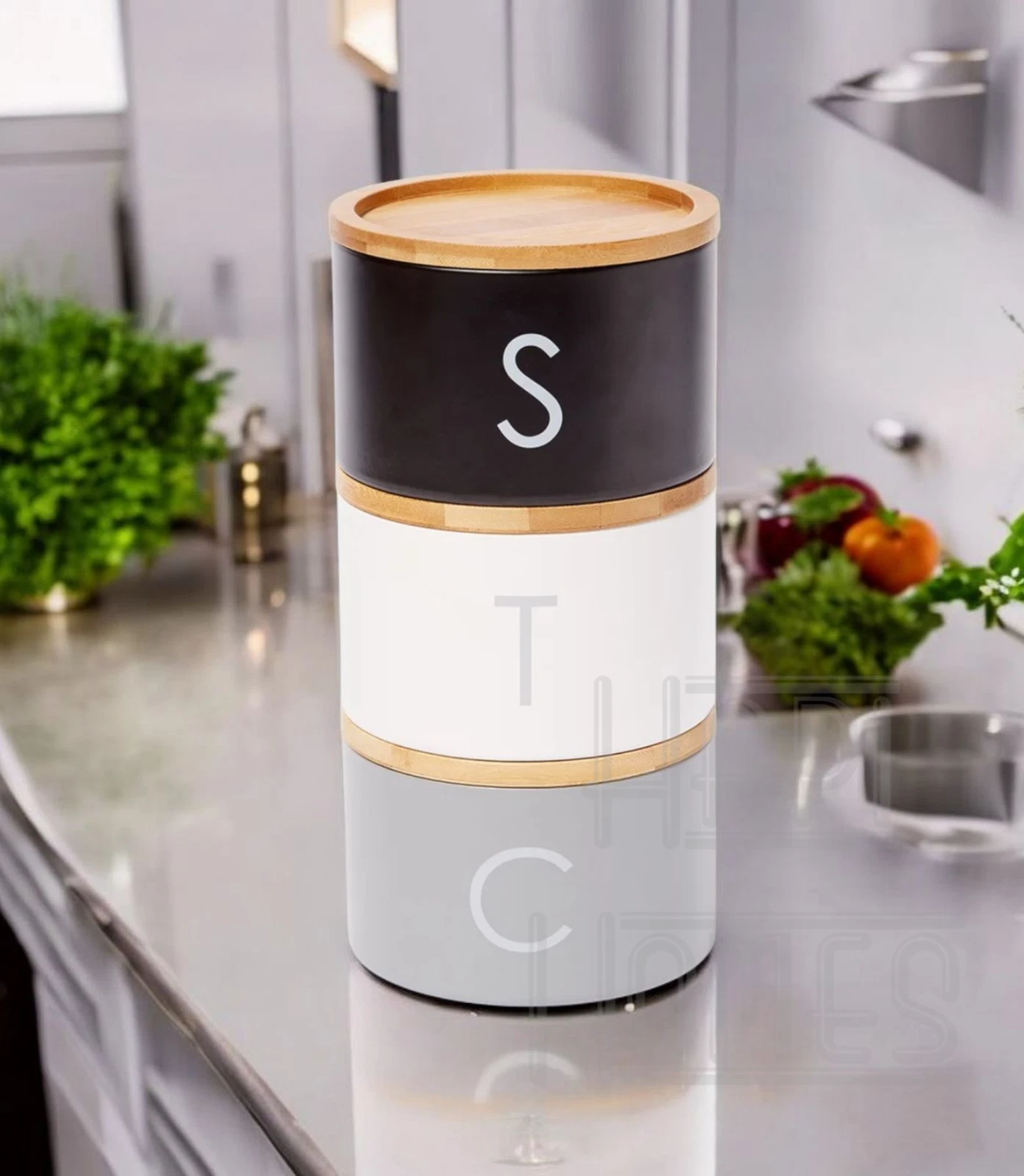 Tea Coffee Sugar Stacking Canisters Space Saving Set Bamboo Lid Metal Storage
Opens in a new window 