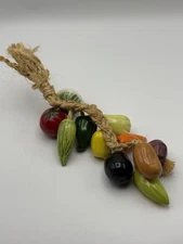 Vintage Ceramic Fruits And Vegetables On Rope Hanging Decor 