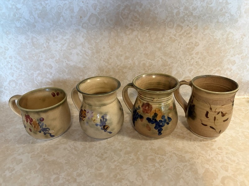 Vintage Clouds Folsom Pottery Studio Art Pottery Mugs Lot Of 4 Assorted (302ME)