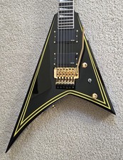 Jackson MJ Series Rhoads RR24MG Electric Guitar, Black with Yellow Pinstripes, C
