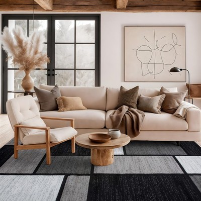 Rugshop Area Rug Contemporary Modern Boxed Color Block Grey Rug Living Room Rugs