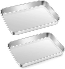 2PCS Small Baking Tray Set Stainless Steel Cookie Sheet Pans Oven Baking