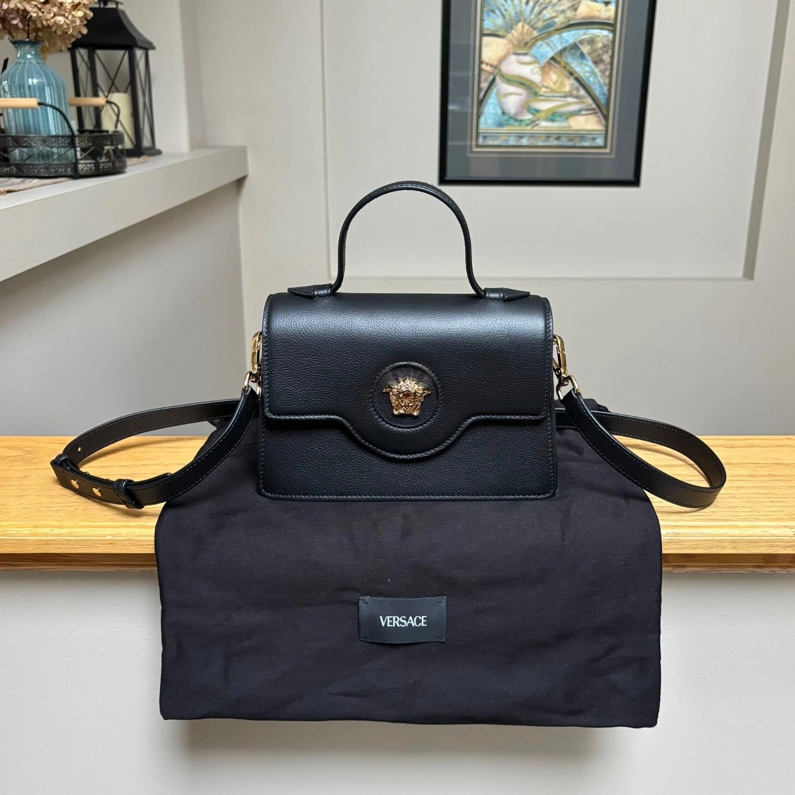 Versace — Versace Black Leather Top Handle Medusa Hand Side Bag - $1650 - Authentic - New