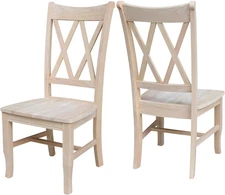 IC International Concepts, Set of 2 Double X-Back Dining Chairs, Armless, Real W