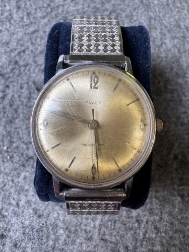 Vintage Timex Waterproof Watch Mens 33mm Silver tone Mechanical Runs