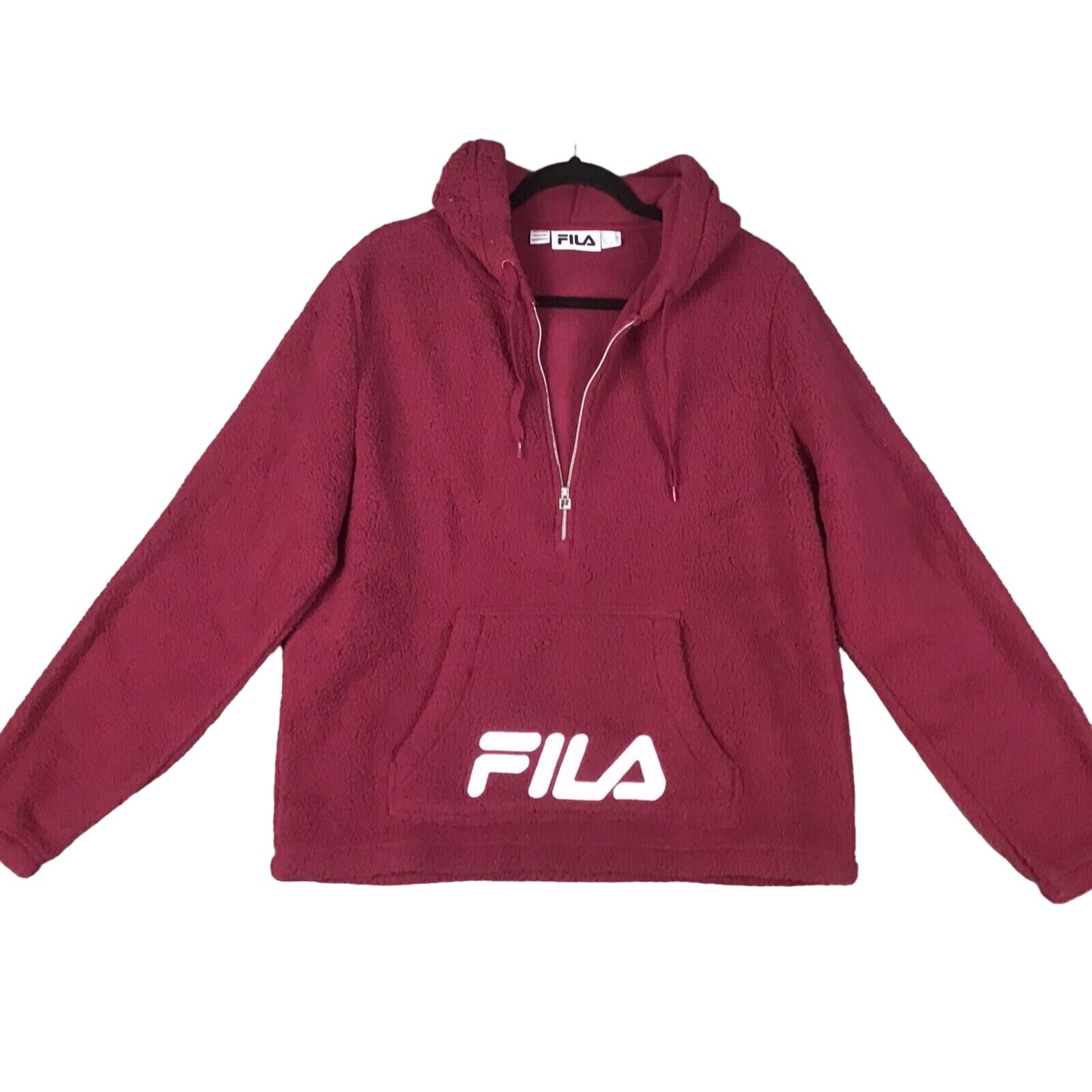Giacca donna Fila taglia XL rossa leoma sherpa full zip cappuccio coulisse morbida