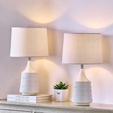 White Ceramic Table Lamps Set of 2 Decor Farmhouse Lamps Living Room End Tables