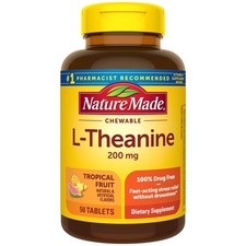 Chewable L Theanine 200mg Supplement for Stress Relief 50 Count Pack Nature