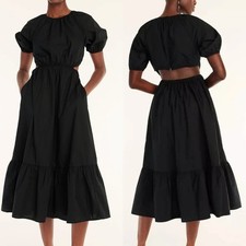 J. Crew Side-cutout Cotton Poplin Black Puff Sleeve BG397 Midi Dress Size 4