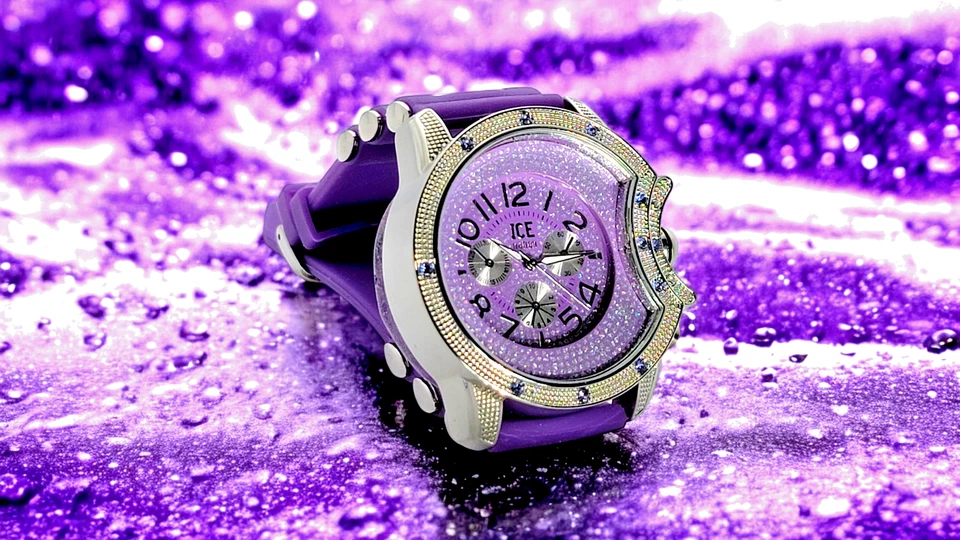 Ice Nation Womens Iced Silver Purple 39mm Big face Fashion Women Watch - Image 3 of 3