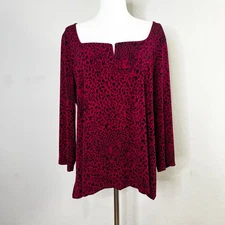 BOLD elements Cut to Curve Red Black Leopard Print Blouse Top Size 1X NWT