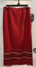 Vintage Requirements Red Wool Midi Fringe Skirt Size 10 Boho Chic NWT