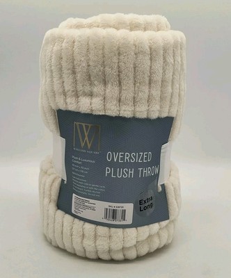 Weyland Square Oversized Plush Throw Blanket Extra Long Cream Soft Cozy New