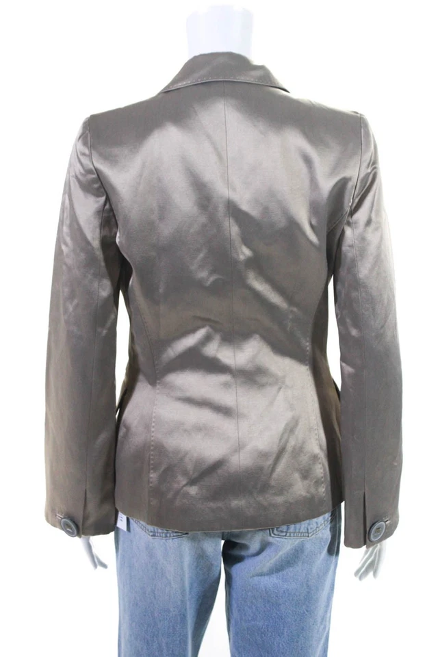 Chaqueta Blazer KaufmanFranco Mujer Un Botón Punta Solapa Satén Gris Talla 6 Foto 3 de 4