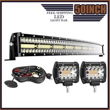 50" Curved Triple Row 288W LED Light Bar  4" 60W Pods w/Harness for Trucks UTV