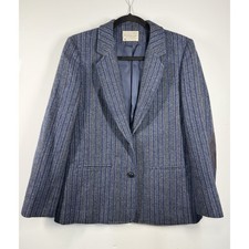 Vintage Pendleton Wool Jacket Blue Herringbone Striped Elbow Pads Womens Size 10