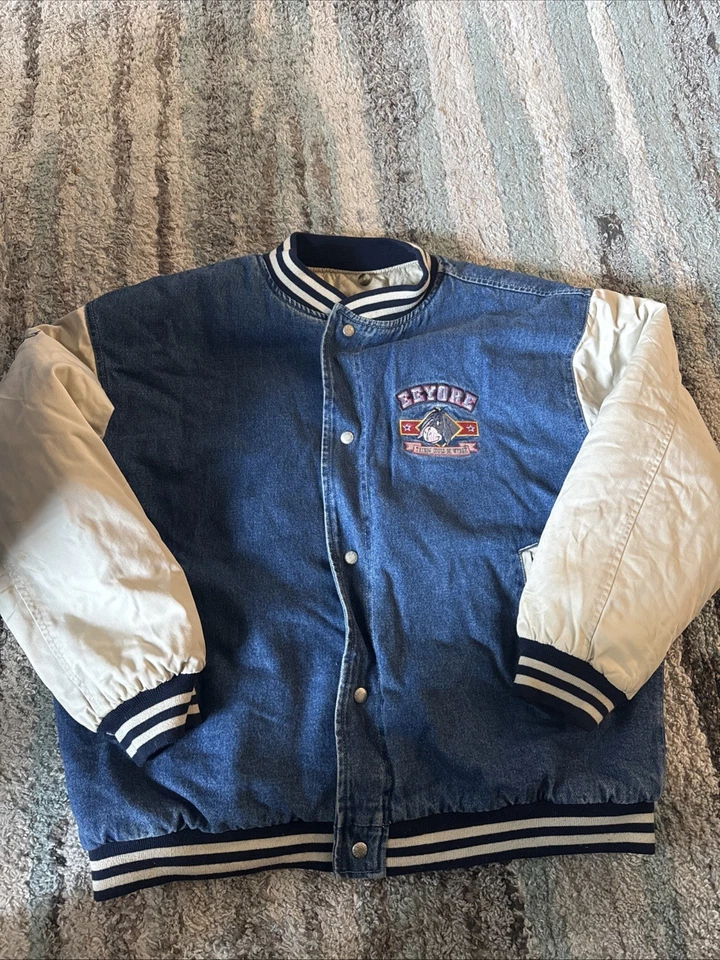 Chaqueta a Presión Universitaria Vintage The Disney Store Eeyore Denim Grande Doble Cara Foto 2 de 4