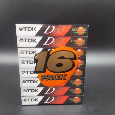Vintage Factory Sealed TDK D60 Cassettes 16 Pack Box Low Noise Free Shipping