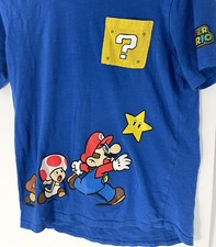 Super Mario 2 sided Youth XXL/2XG 18 Blue Short Sleeve Shirt with pocket