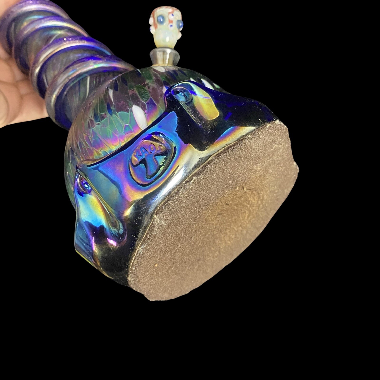 Early 90s Old Mushroom Logo Kaos Water Pipe Blown Glass Psychedelic