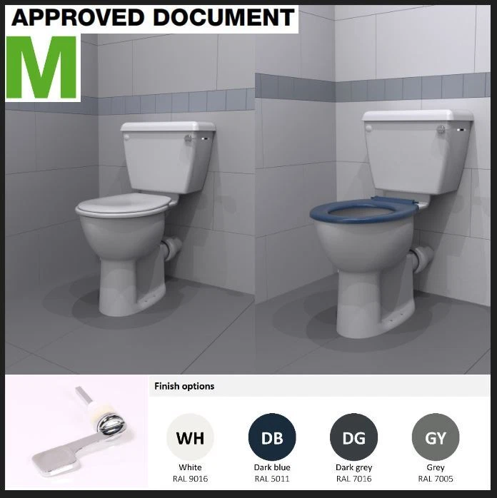 Doc M Compliant Comfort Height WC Toilet Nymas Pro Spatula Lever- Seat Options