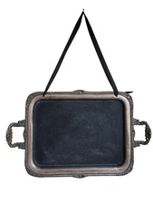 Metal Tray Silver Tone Chalkboard Repurposed Sign Handles Hanging 18"x15"