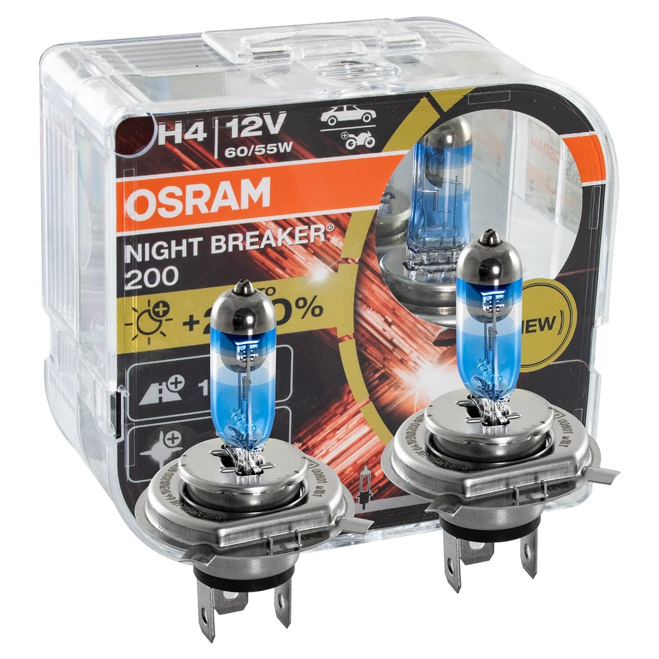 OSRAM NIGHT BREAKER 200 H4 H7 H11 Halogen Glühbirnen 200% mehr Helligkeit 12V