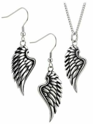 Stainless Steel Angel Wing Jewelry Set - Psalm 34:7 Shields of Strength