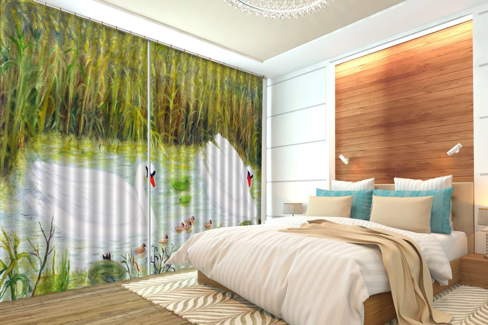 3D Hand Drawn Swan ZHUB715 Photo Curtain Window Blockout Fabric Amy 2023