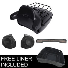 Black King Trunk Top Rack Pad LED Light Speakers For Harley Touring 2014-25