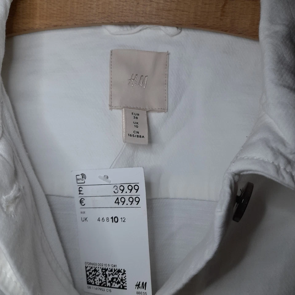 H And M Ladies Casual White Shacket Shirt Jacket Ladies Mid Length Button Down - Image 2 of 4