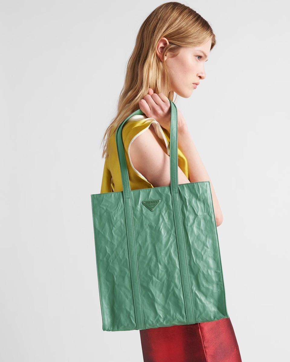NO CUSTOMS TAX) PRADA sage green crinkle effect antique nappa
