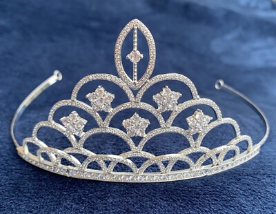 CZ silver tiara crown bridal pageant wedding prom CZ Cubic Zirconia Silver Tiara Crown Bridal Pageant Wedding  main image 4