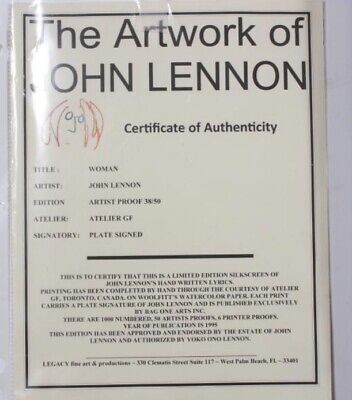 Rare Silk Screen Artists Proof of John Lennon's Handwritten Lyrics