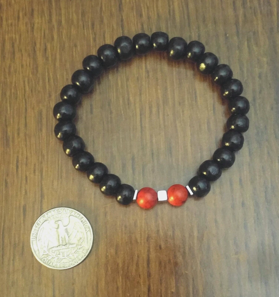 Pulsera Hombre Cuentas Rojo Turquesa y Madera Vendedor EE. UU. Foto 3 de 3