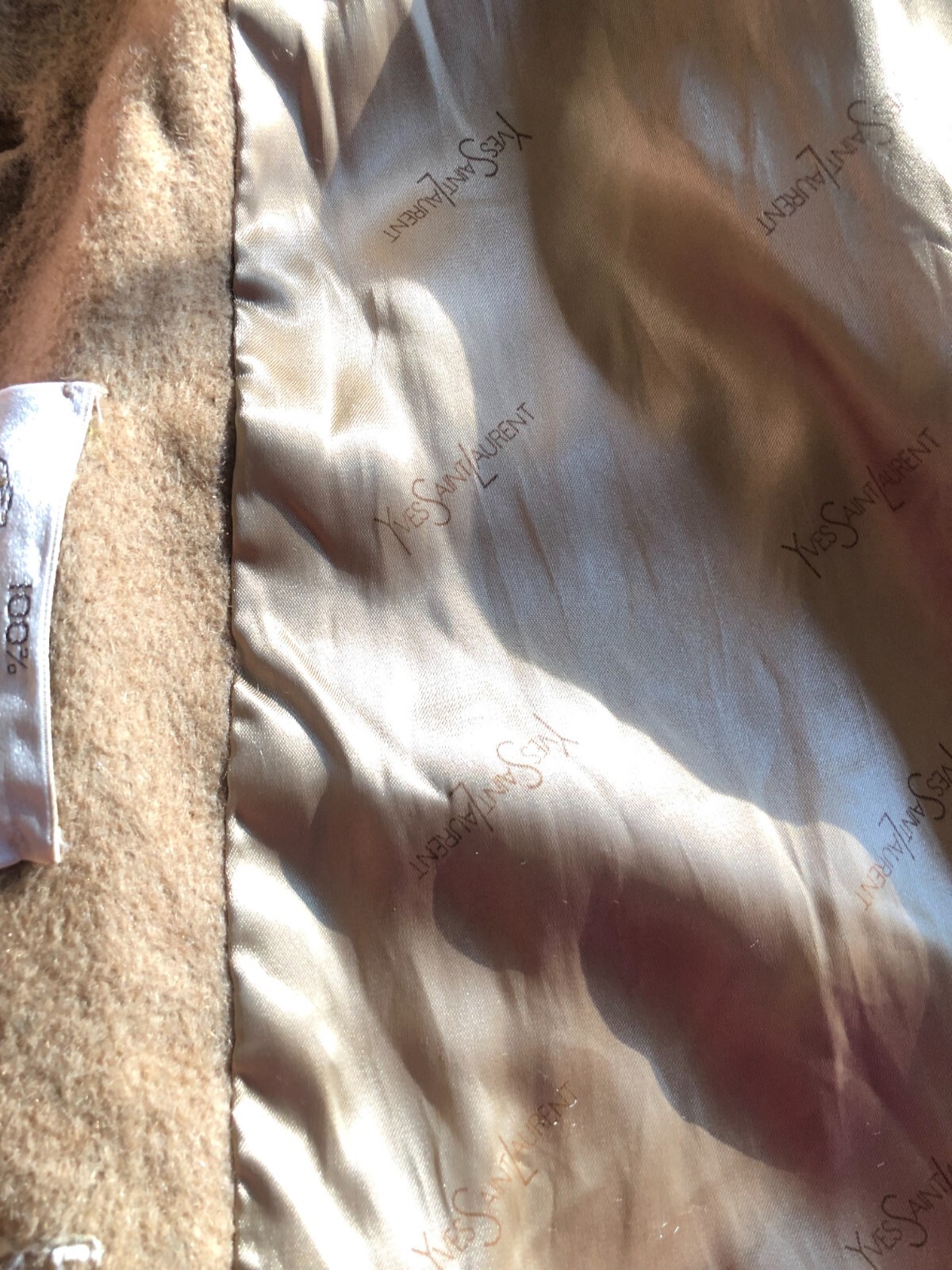 YSL Yves Saint Laurent 100% Cappotto Capelli Cammello Caramello Taglia S Donna Formale