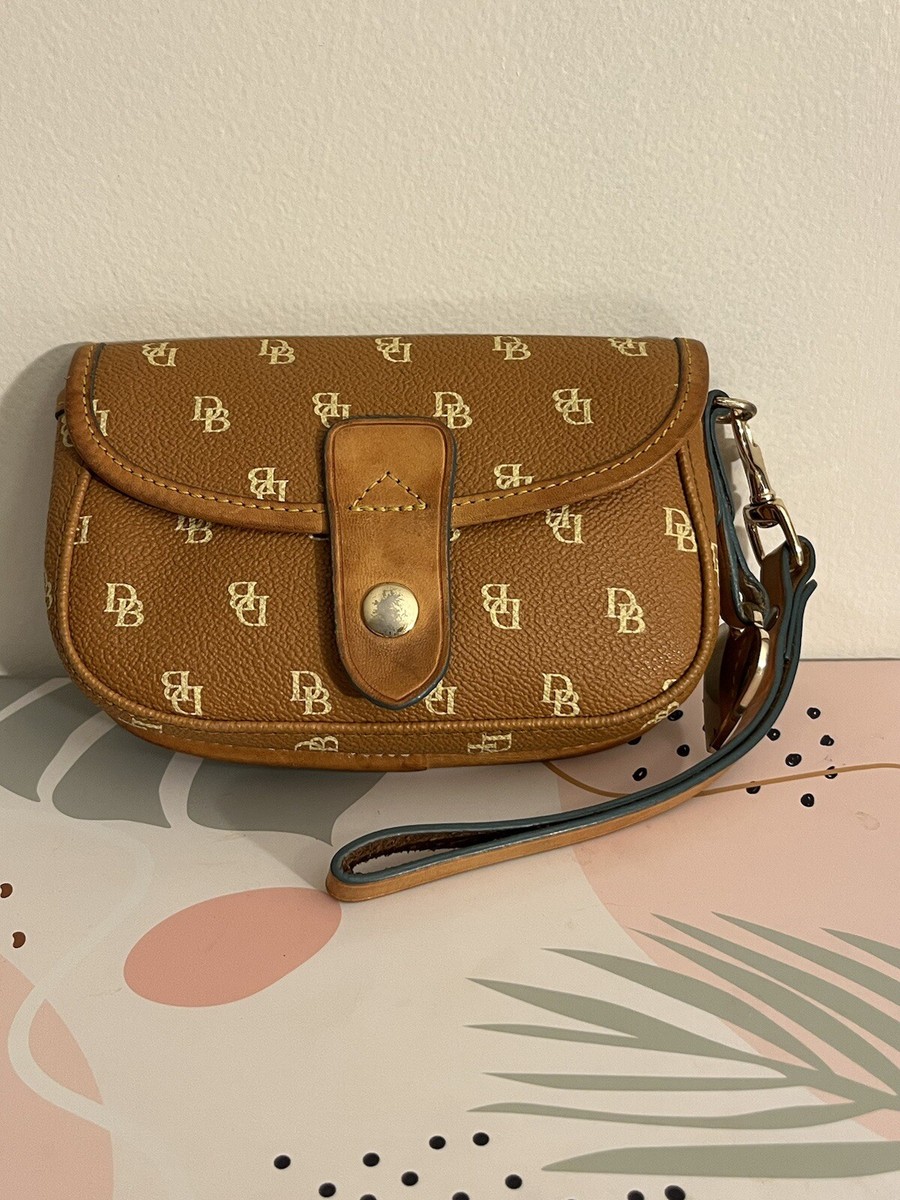 Dooney & Bourke Wristlet Light Brown Signature Coated Leather Trim