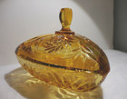 Hazel Atlas Vintage Amber Gold Triangular Pinwheel Covered Candy Dish with Lid — photo 1