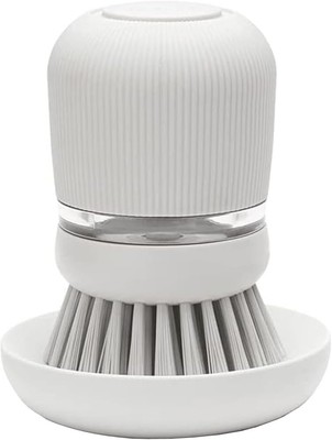 Light Grey Dish Brush with Soap Dispenser - Ergonomic, Replaceable Bristles