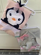 Hudson Baby Animal Face Hooded Towel, Pretty Elephant Penguin Lot
