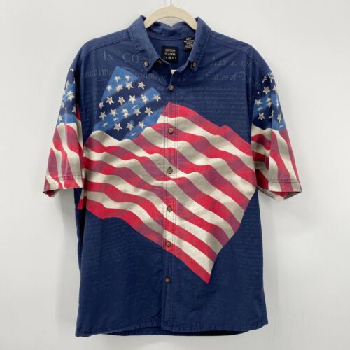 Cotton Traders American Flag Shirt Mens M Red White Blue Button Up Short Sleeve - Afbeelding 1 van 9