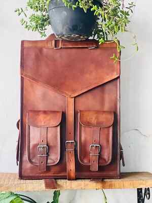 Vintage Purified Leather Backpack Messenger Real Satchel Genuine Laptop Brown