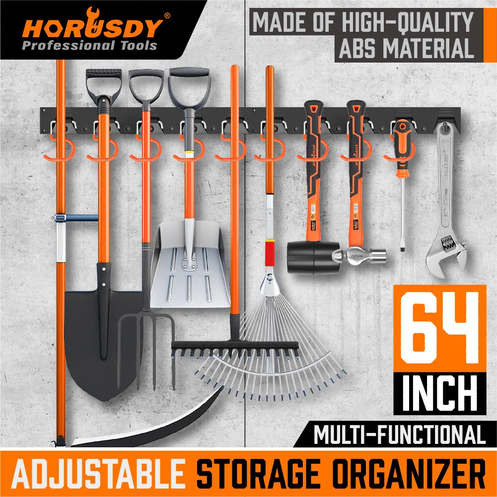 64 Inch Garage Tool Organizer Wall Mount Hooks Adjustable Storage