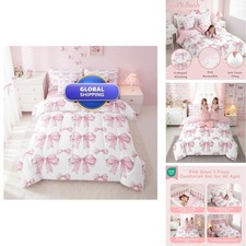 Erosebridal 7 Piece Pink Bowknot Kids Comforter Set Twin Bed in a Bag